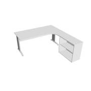 Pracovný stôl Cross, ergo, ľavý, 180x75,5x200 cm, biela/kov